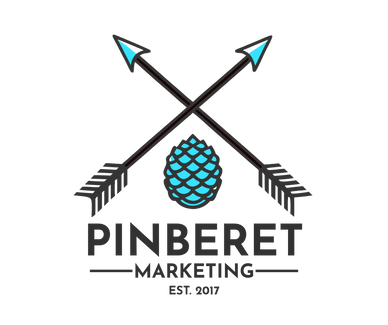 Cross arrows and pinecone with the words- Pinberet Marketing