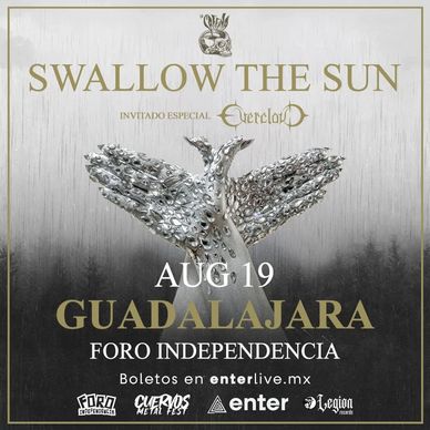 Concert poster for Swallow The Sun in Guadalajara on August 19 with special guest Everglow.