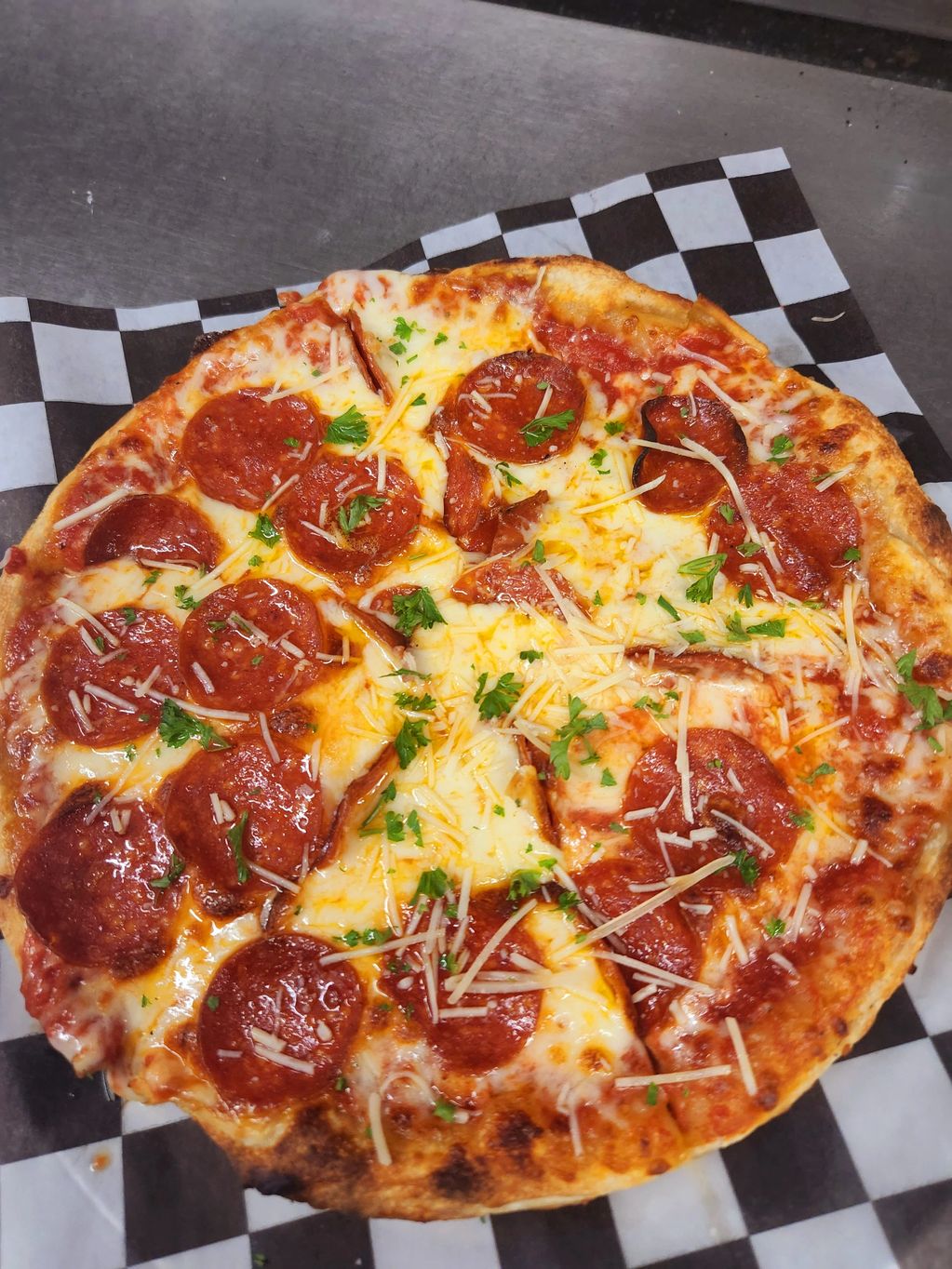 Pepperoni pizza with melted cheese and hot honey ! ! 
