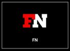 Logo with bold letters 'FN' in red and white on a black background.