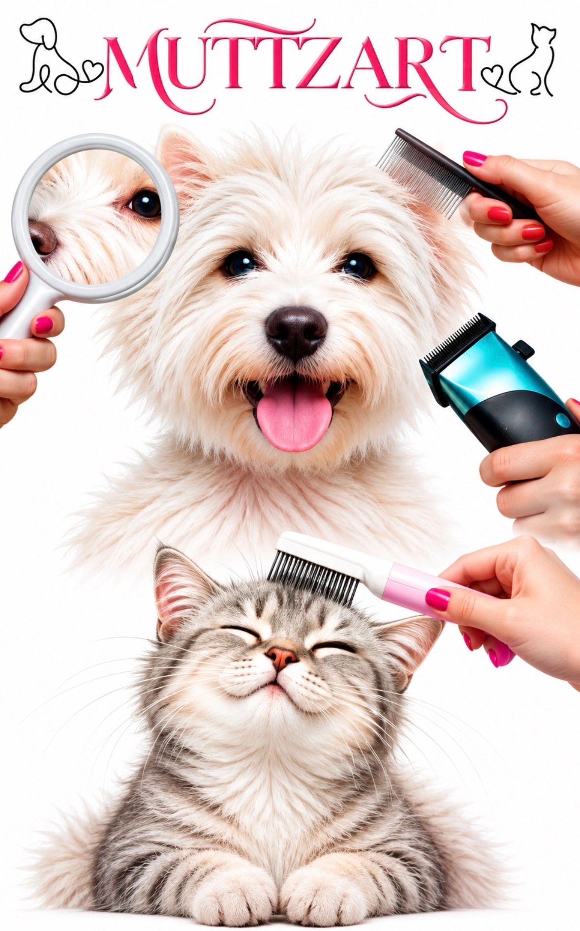 Dog being groomed artistic
Cat being groomed artistic 