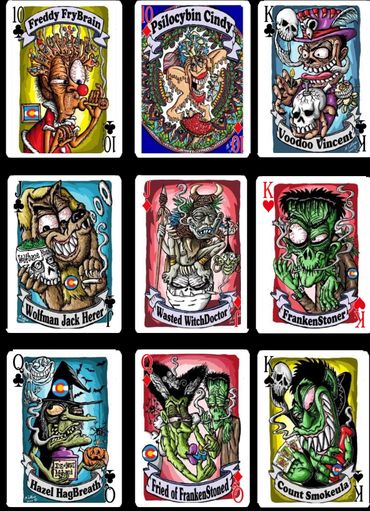 Here's 6 of the 54 different characters you'll find in each deck of Mile High Misfits Toker Card