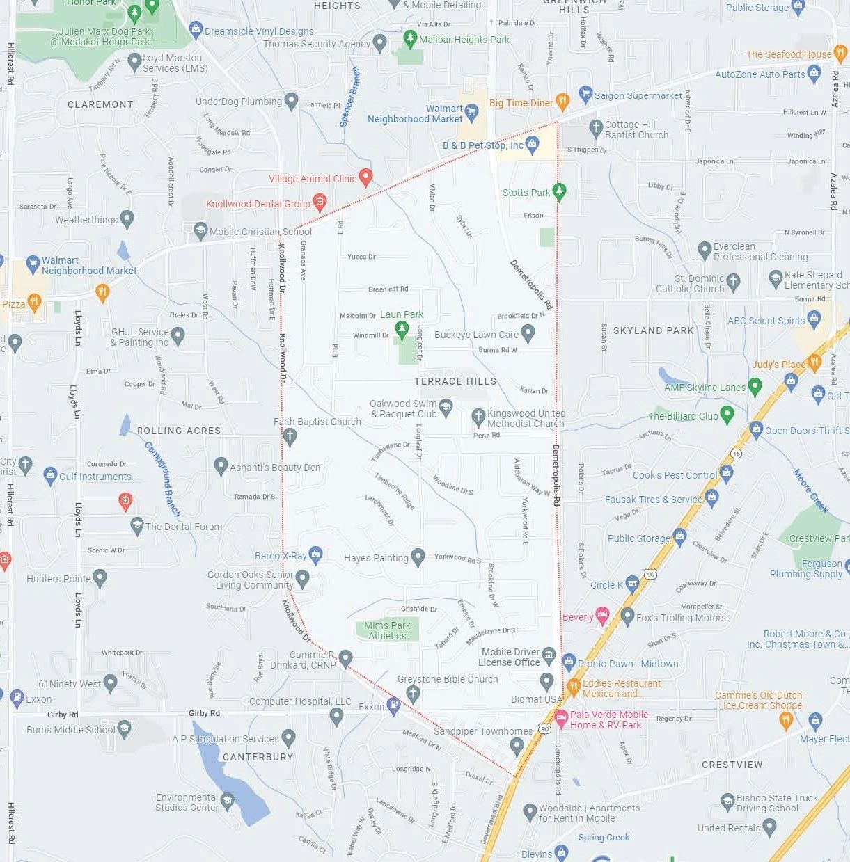 Google map of Terrace Hills , Mobile, AL