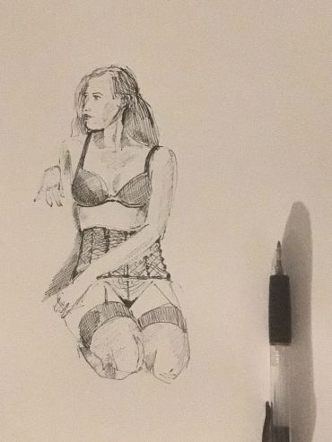 Sketch of a woman in lingerie.