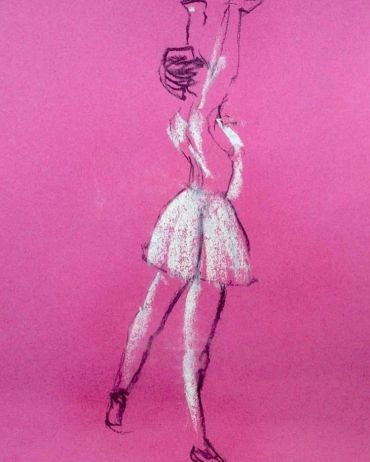 Sketch of a dancer holding another person upside down.