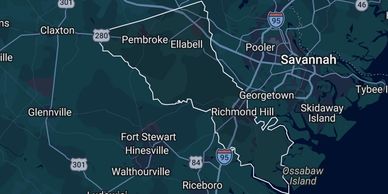 Map of Pembroke and nearby areas in Georgia. Land for sale in Bryan County