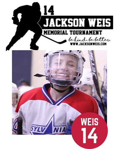 Young hockey player smiling during Jackson Weis Memorial Tournament.