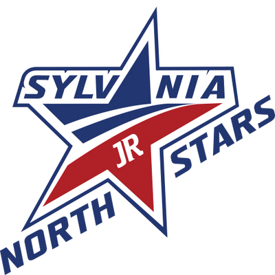 Logo of Sylvania Jr North Stars hockey team featuring a red and blue star.