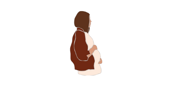 Drawn image of person with pregnant belly. 