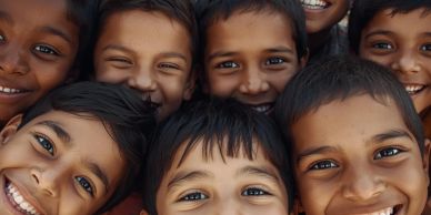 Close-up of cheerful children smiling.