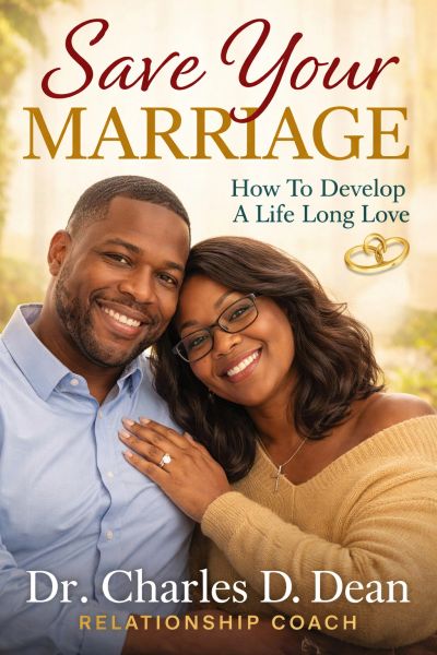 Happy couple smiling together on a marriage advice book cover.