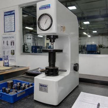Rockwell hardness tester machine in a lab.