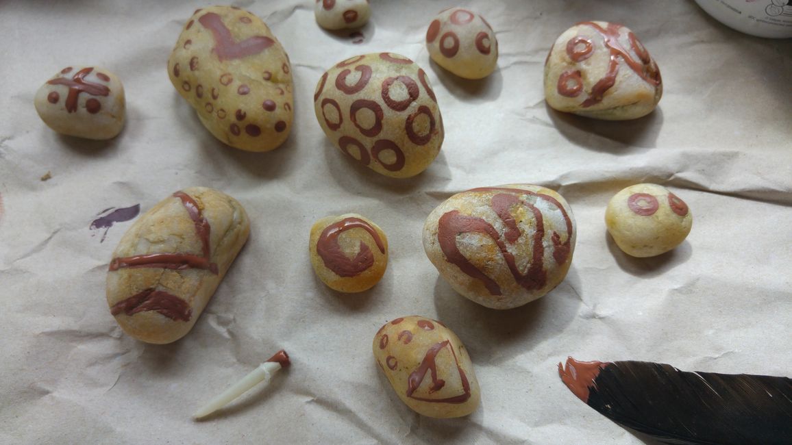 Present Past Historical Crafts - Painted pebbles based on Pictish finds from Northern Scotland