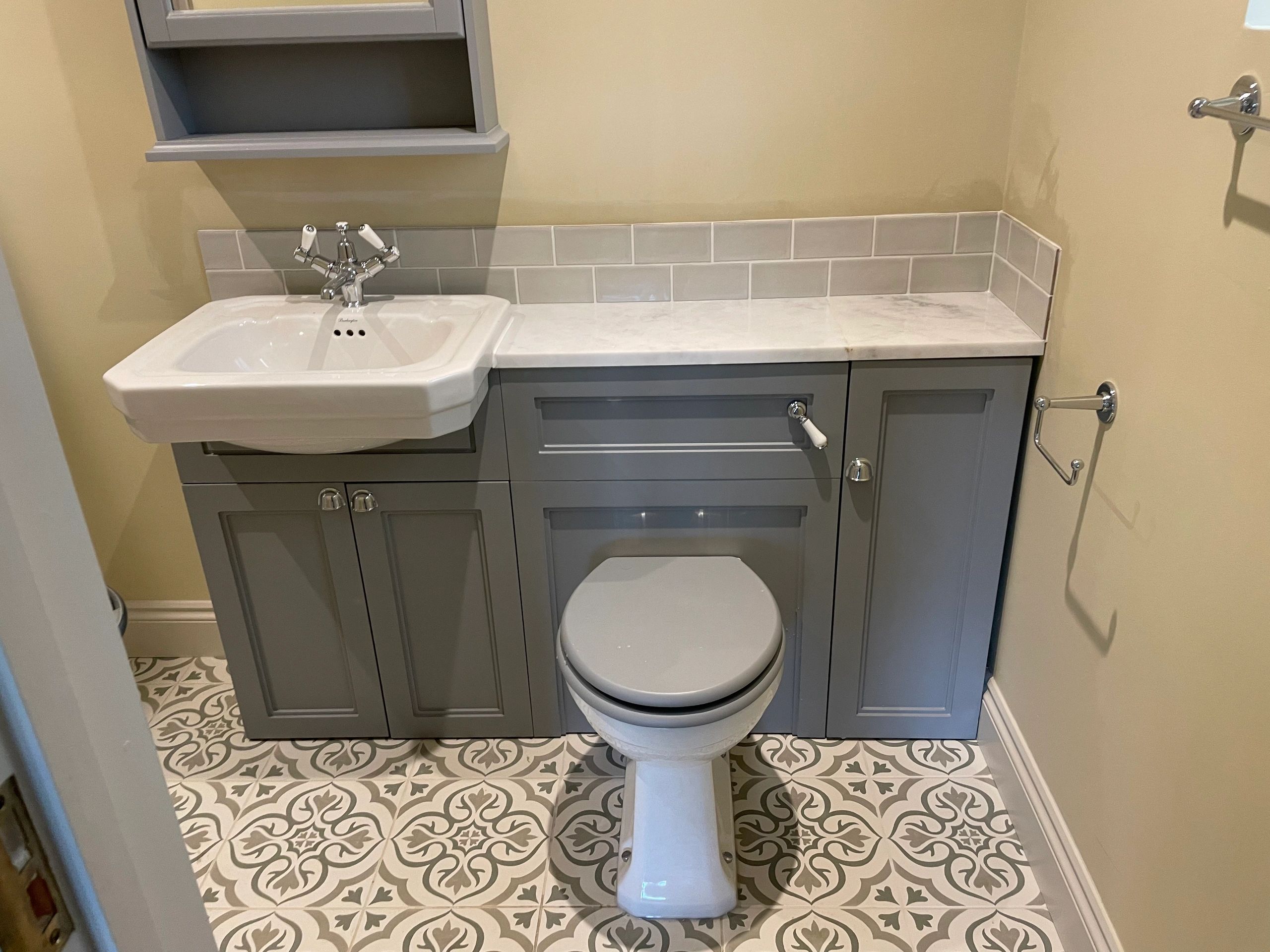 Traditional Combined Vanity Sink, WC and Storage Unit with Marble Counter top Tisbury