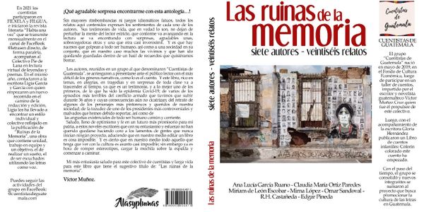 Book cover titled 'Las ruinas de la memoria' featuring an ancient ruin and a woman.