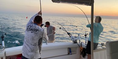 Large and wide back deck of the Relentless Pursuit is perfect for Lake Michigan Charter Fishing