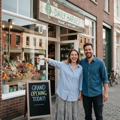 Business owners celebrating success.