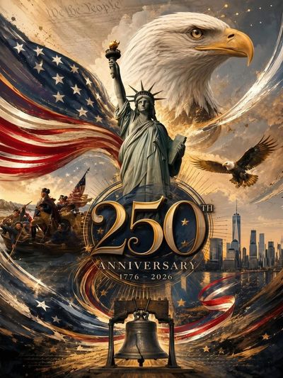 American 250th anniversary patriotic illustration.