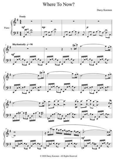 First page of score for “Where to Now,?” 2020