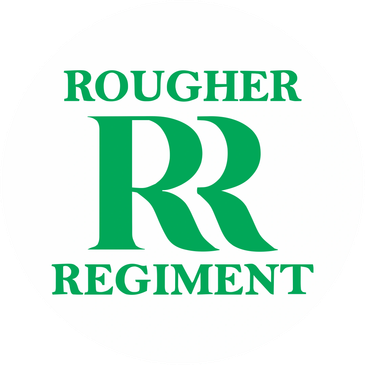 Logo with green text 'ROUGHER REGIMENT' and stylized double 'R'.