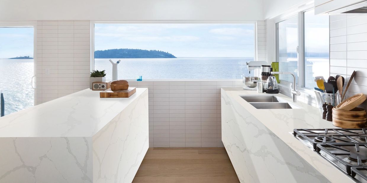 White Calacatta Quartz Kitchen Countertop - Alicante Quartz | AQS