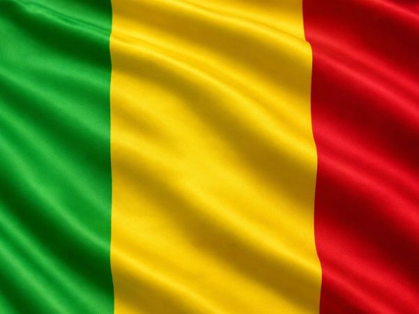 Flag with green, yellow, and red vertical stripes.