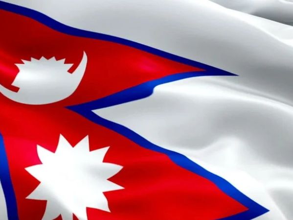 The national flag of Nepal with unique double triangular design.