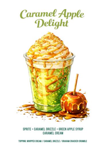 Refreshing Caramel Apple Delight with whipped cream and caramel drizzle.