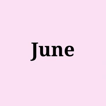 The word 'June' in bold black font on a soft pink background.
