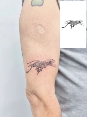 micro realistic cheetah tattoo by mostro tattoo singapore, best tattoo studio in singapore