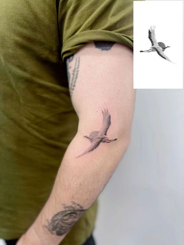 japanese crane tattoo by mostro tattoo singapore, best tattoo studio in singapore