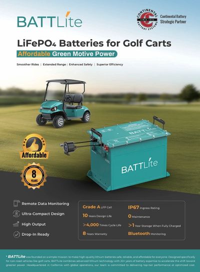 BATTlite LiFePO4 batteries power golf carts with affordability and efficiency.