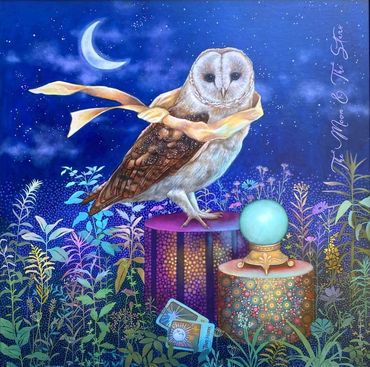 magical realism owl, creative realism owl, imaginative realism owl, fortune teller, owl fortune tell