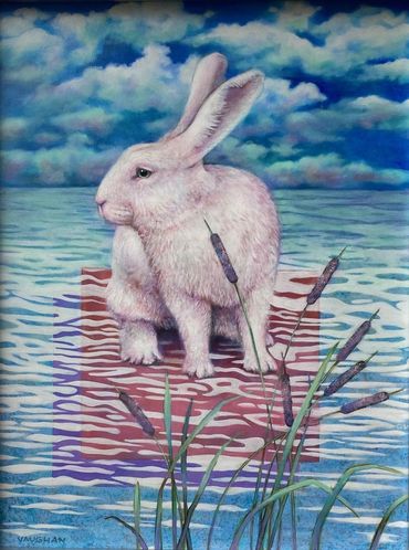 white rabbit,  magical realism white rabbit, 
rabbit painting, 