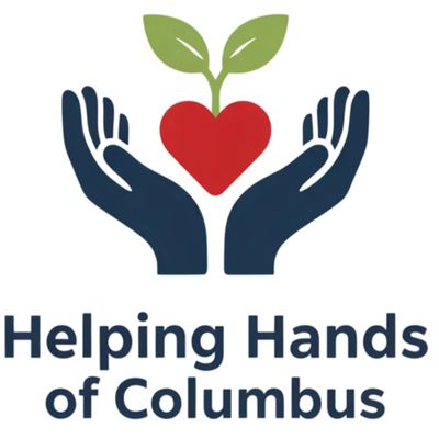 Logo featuring two hands holding a heart with leaves, symbolizing help and care.