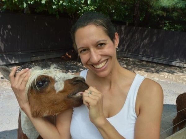 The pet sitter feeding an animal.