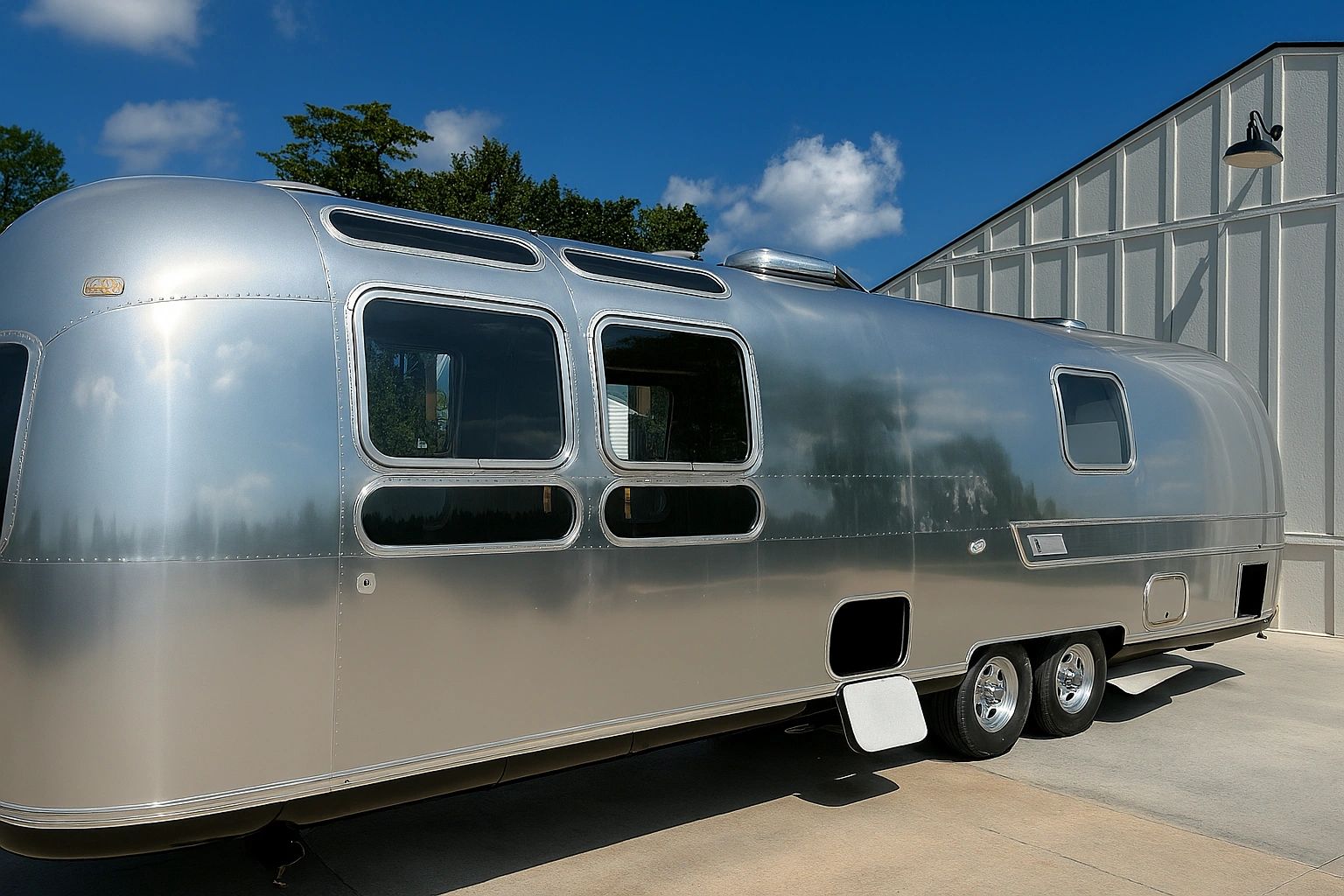 Vintage silver Airstream mobile bar setup for a wedding in Lee's Summit, MO