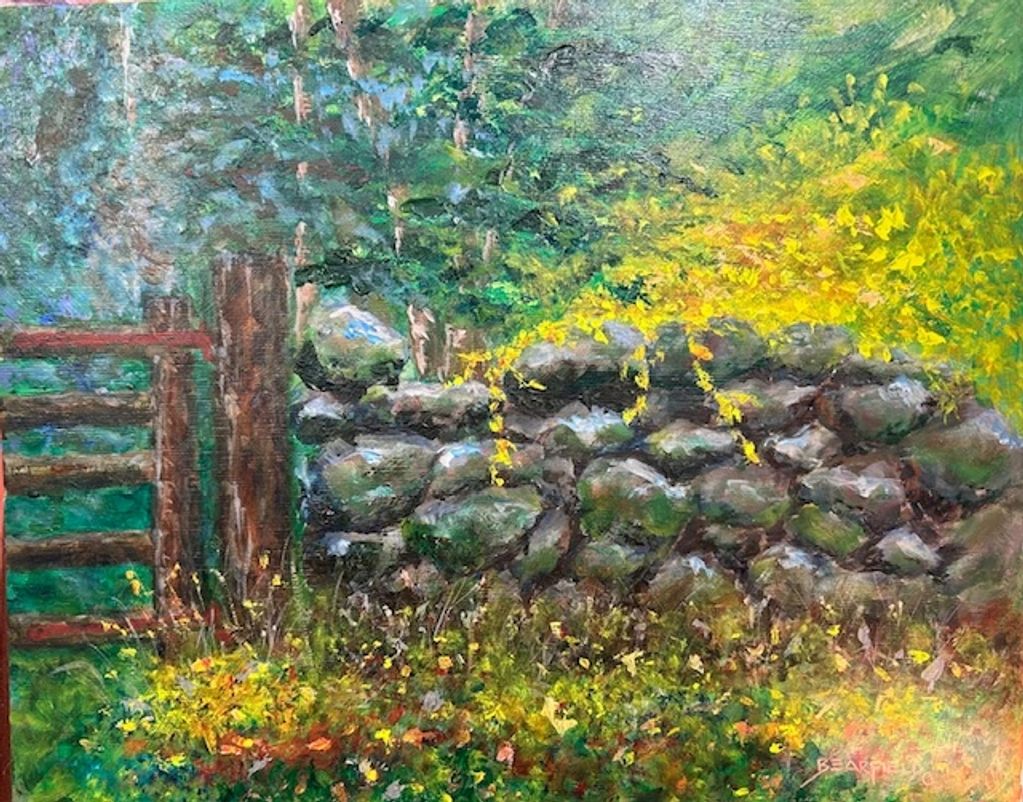 Stonewall with Yellow Flowers 
Acrylic on board
16x20
$575
