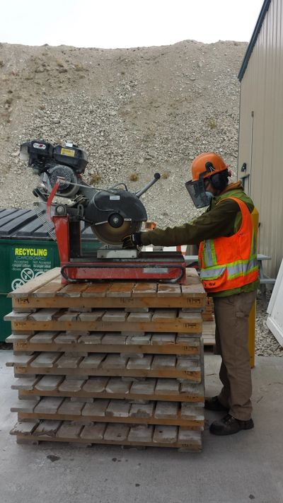 Core cutter cutting with diamond blade saw at a mine