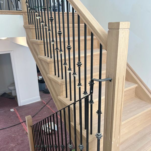 Stairs prepped for staining | New Build Construction Painter | Interior Residential Painter 