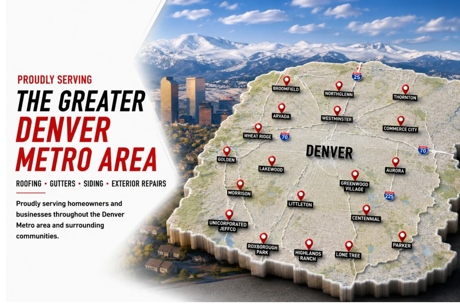 My Roofer roofing, gutters, siding, and exterior repair service area across the greater Denver Metro