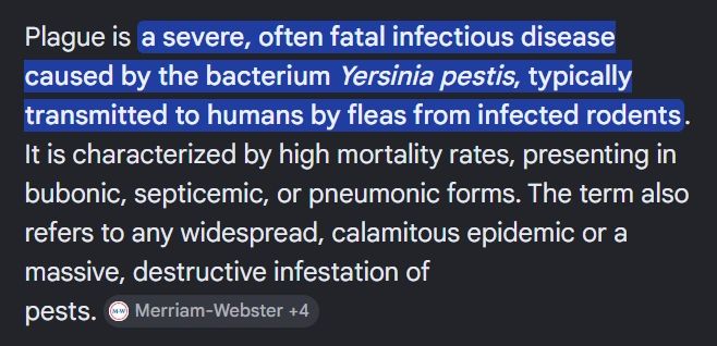 Definition of plague as a severe infectious disease caused by Yersinia pestis from rodents.