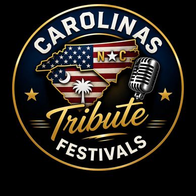 Logo for Carolinas Tribute Festivals with state maps and a microphone.