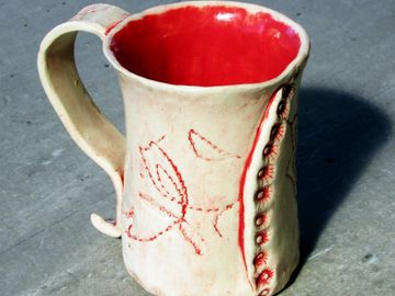 Slab built cup with underglaze decoration