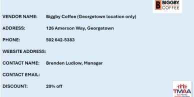 Business info for Biggby Coffee Georgetown location with discount details.
