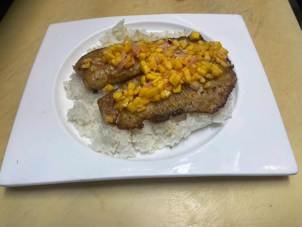 Tilapia Togarashi steamed coconut rice pan blackened tilapia with