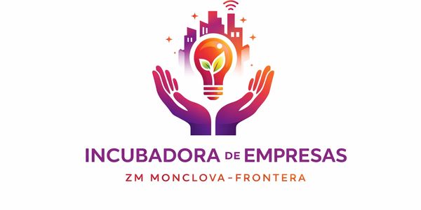 Logo featuring hands holding a lightbulb with a plant and cityscape for business incubator.