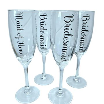 Personalised bridesmaid champagne glass with name or bridal title.