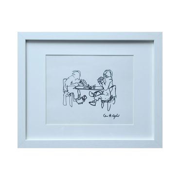 Genesis sketching two card players.