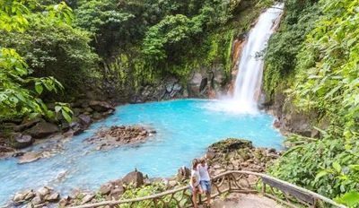 Photo  of a waterfall in a green setting